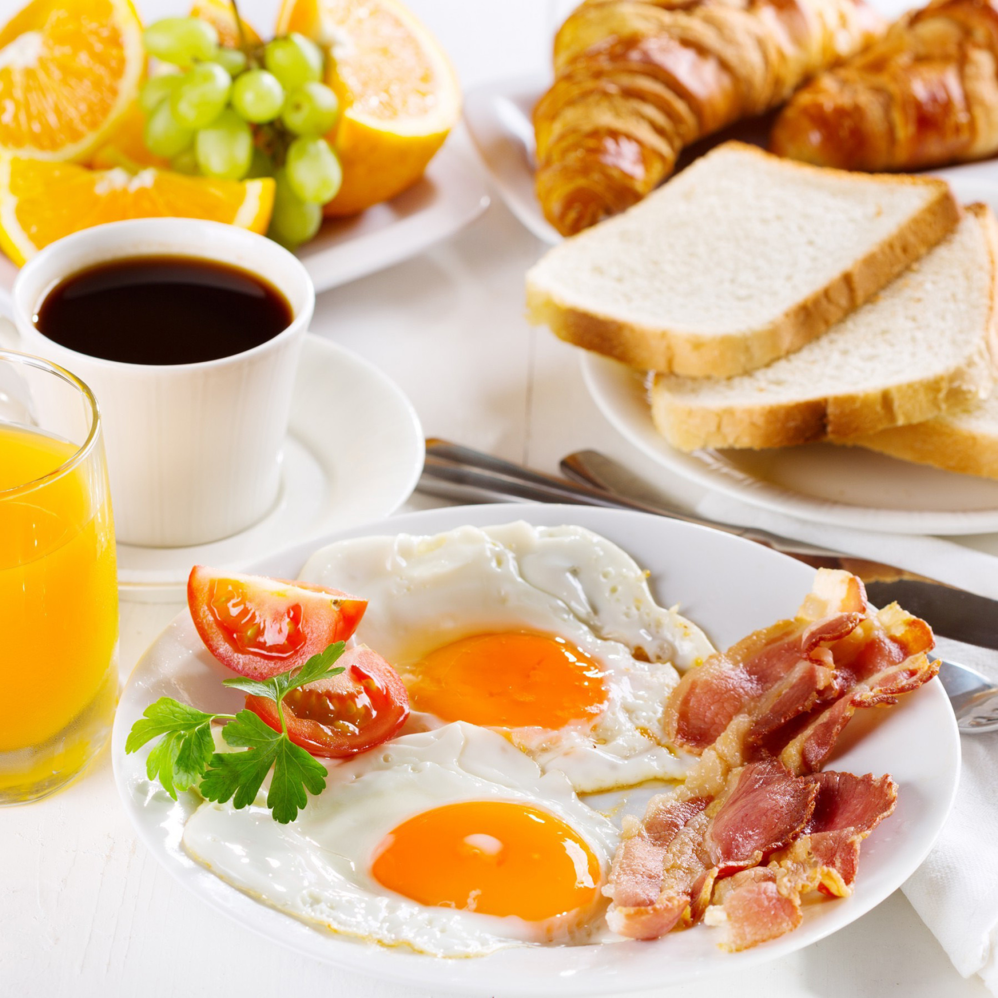 Обои Breakfast with espresso and orange juice 2048x2048