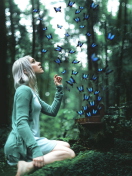 Girl And Blue Butterflies screenshot #1 132x176