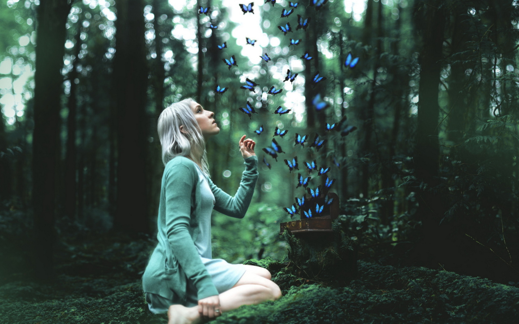 Girl And Blue Butterflies screenshot #1 1680x1050