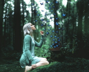 Das Girl And Blue Butterflies Wallpaper 176x144