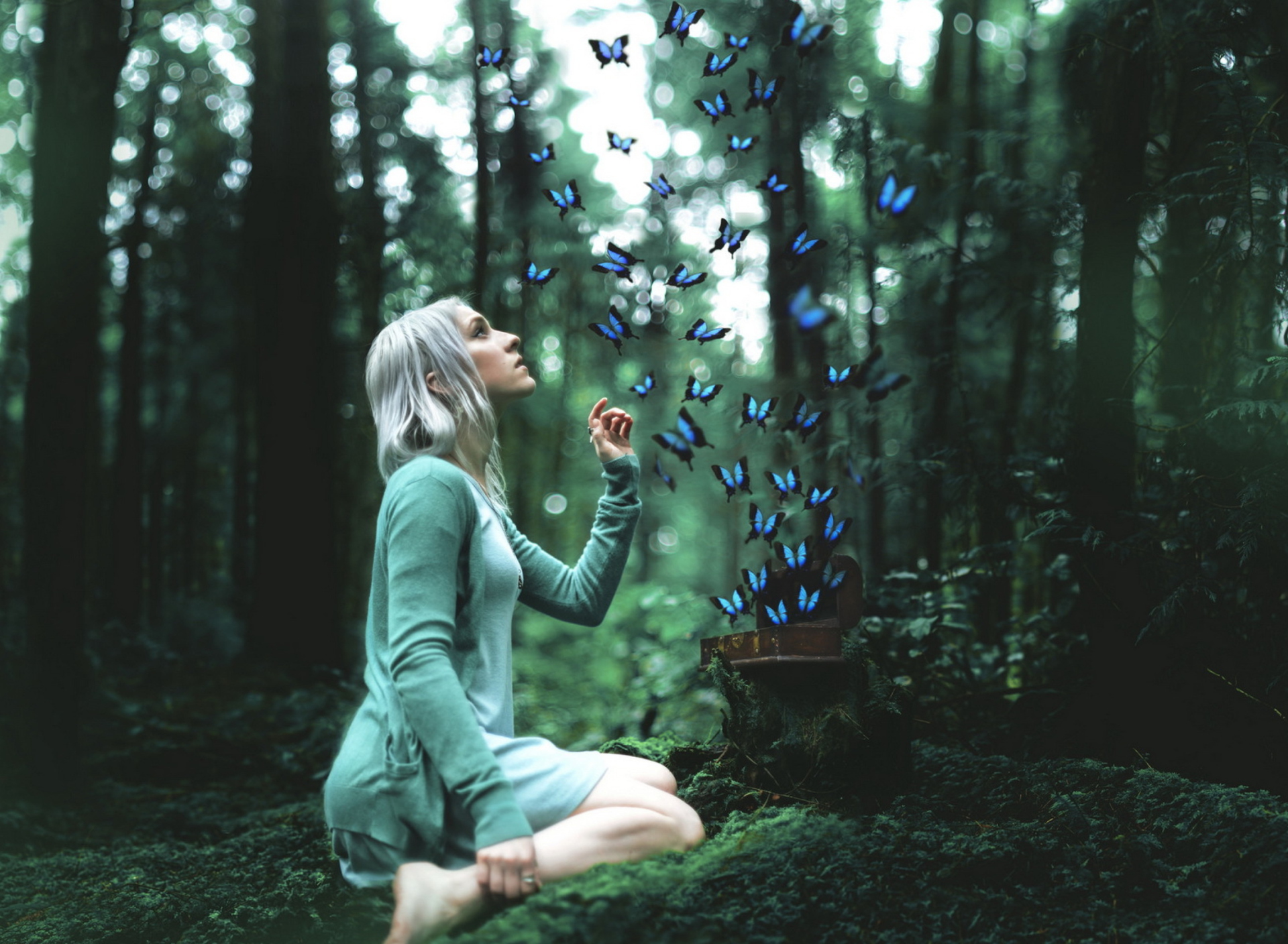 Girl And Blue Butterflies screenshot #1 1920x1408