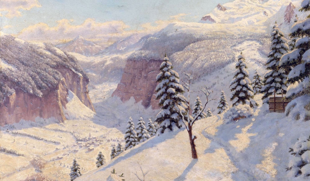 Das Beautiful Winter In Boris Bessonov Painting Wallpaper 1024x600
