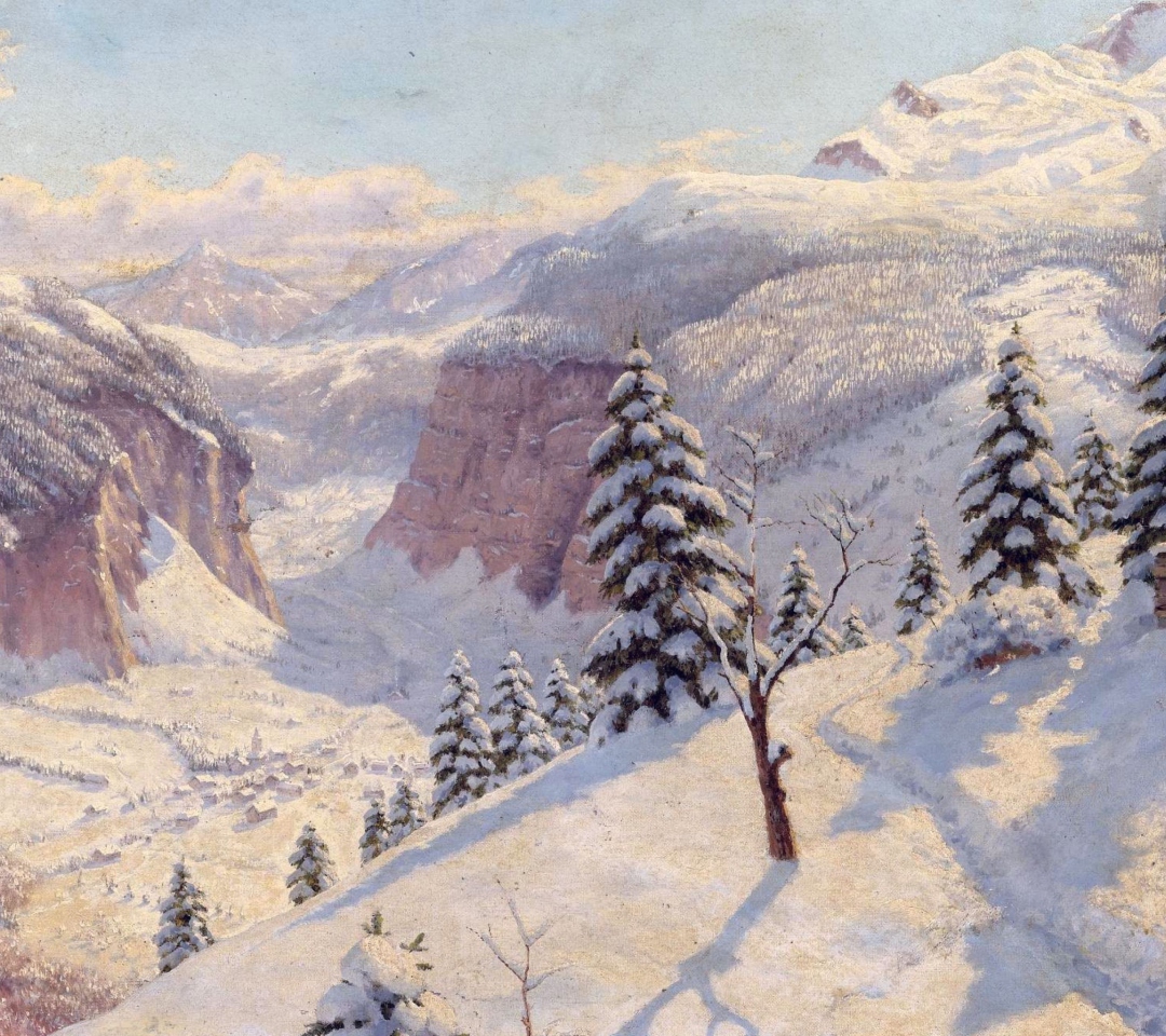 Das Beautiful Winter In Boris Bessonov Painting Wallpaper 1080x960