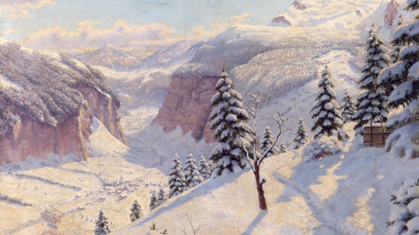 Fondo de pantalla Beautiful Winter In Boris Bessonov Painting 1366x768