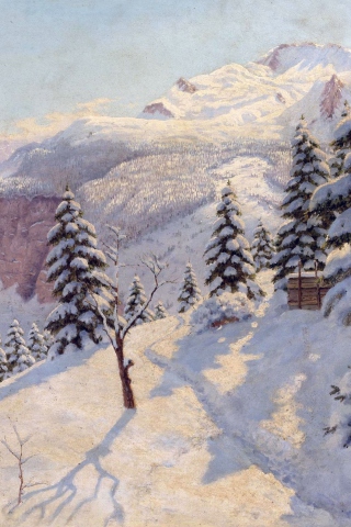 Das Beautiful Winter In Boris Bessonov Painting Wallpaper 320x480