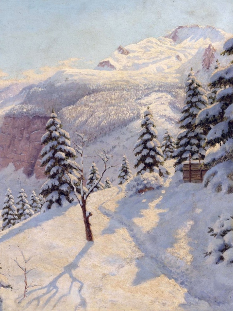 Beautiful Winter In Boris Bessonov Painting wallpaper 480x640