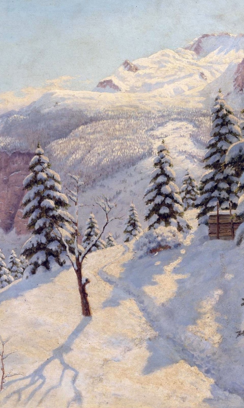 Das Beautiful Winter In Boris Bessonov Painting Wallpaper 480x800