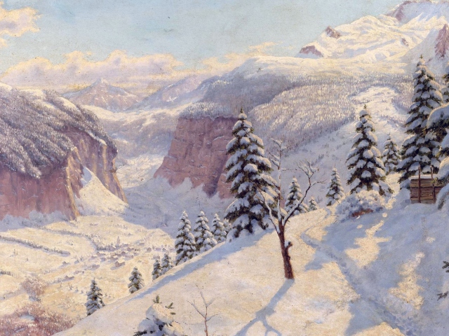 Das Beautiful Winter In Boris Bessonov Painting Wallpaper 640x480