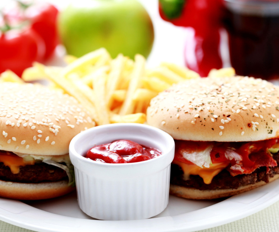 Das Burgers with Barbecue sauce Wallpaper 960x800