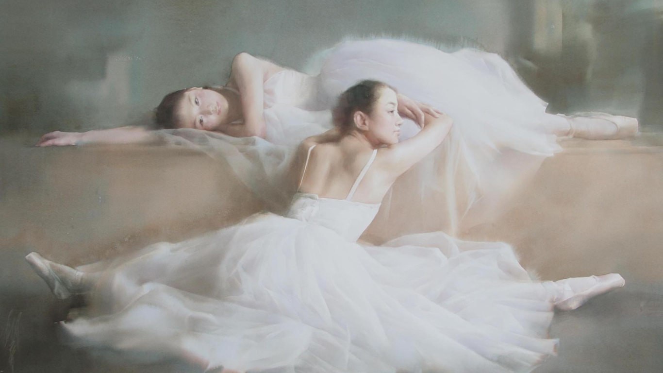Обои Asian Ballet Watercolor Painting 1366x768