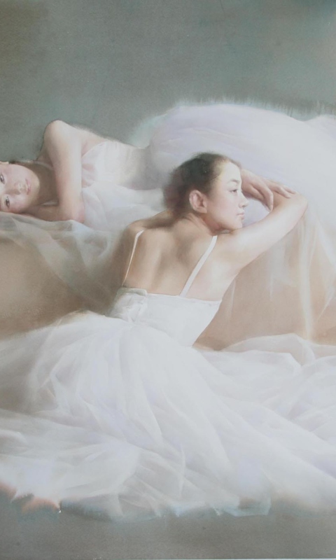 Обои Asian Ballet Watercolor Painting 480x800
