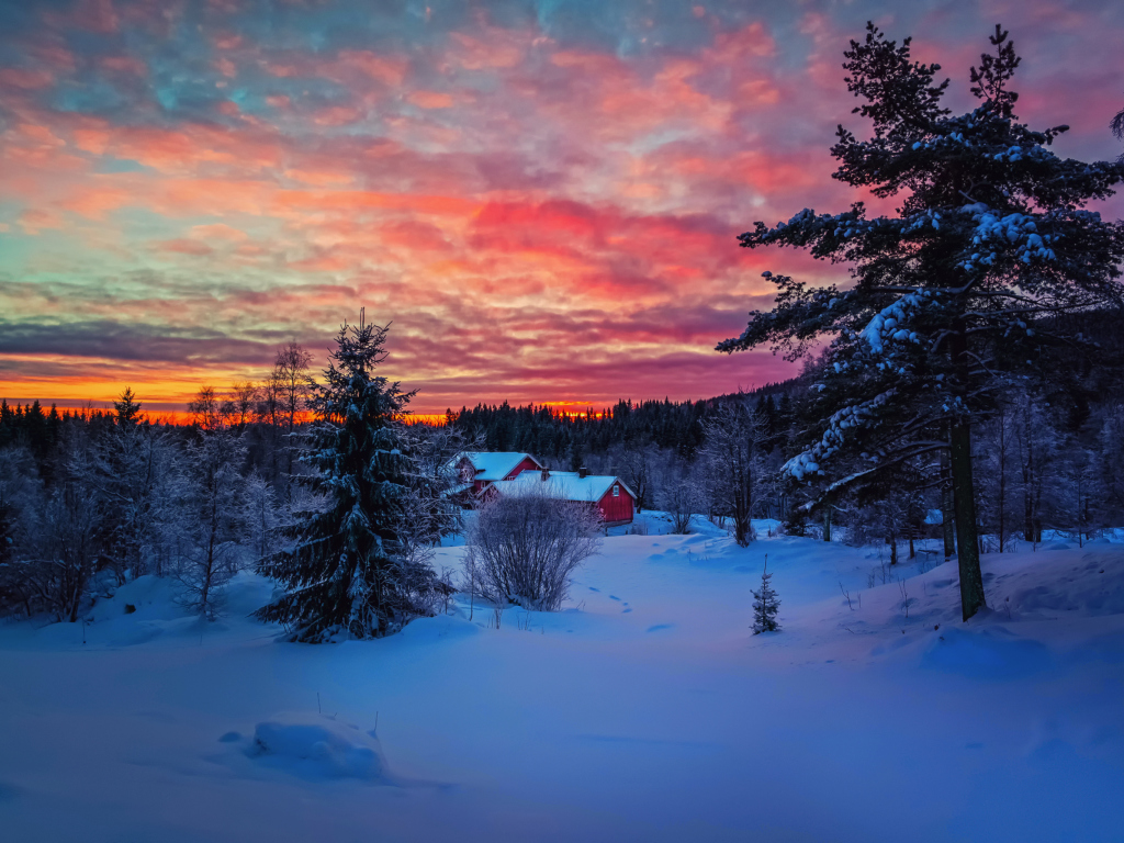 Amazing Winter Sunset Landscape wallpaper 1024x768