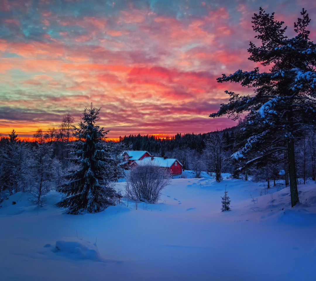Обои Amazing Winter Sunset Landscape 1080x960