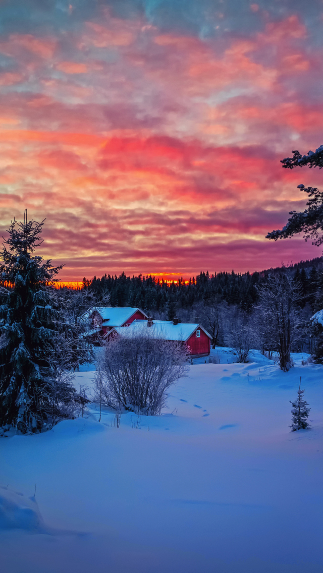 Das Amazing Winter Sunset Landscape Wallpaper 640x1136