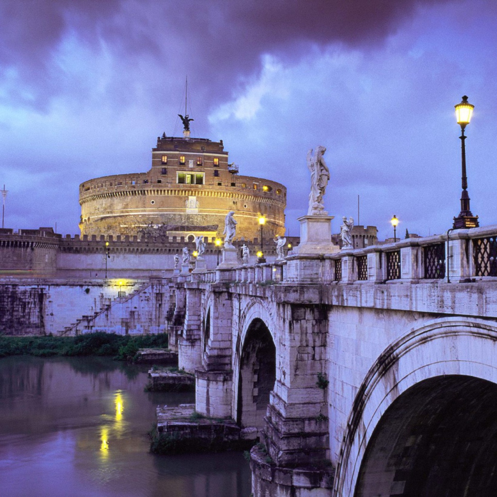 Das Castle Sant Angelo Bridge Rome Italy Wallpaper 1024x1024