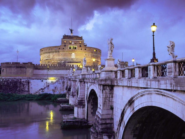 Das Castle Sant Angelo Bridge Rome Italy Wallpaper 640x480