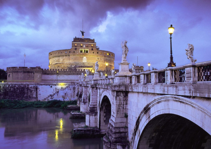 Обои Castle Sant Angelo Bridge Rome Italy
