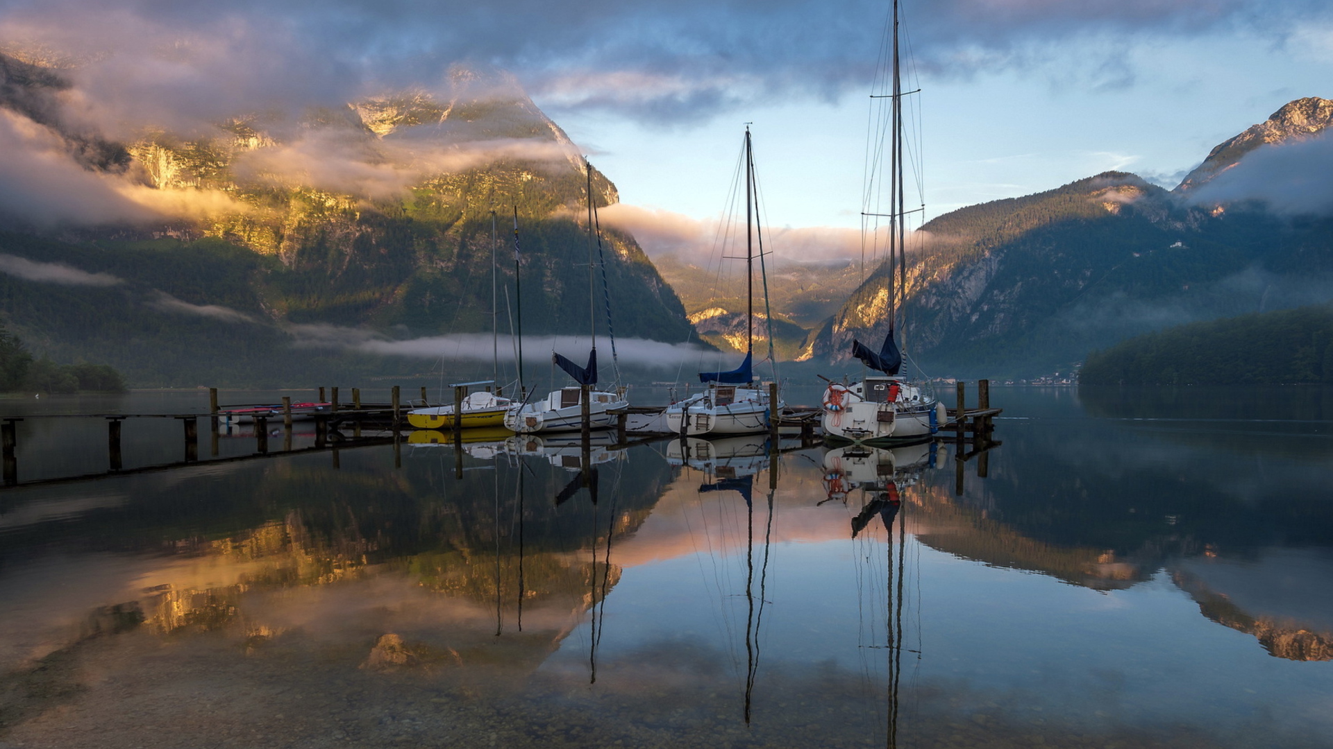 Beautiful Landscape With White Yachts wallpaper 1920x1080