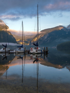 Обои Beautiful Landscape With White Yachts 240x320