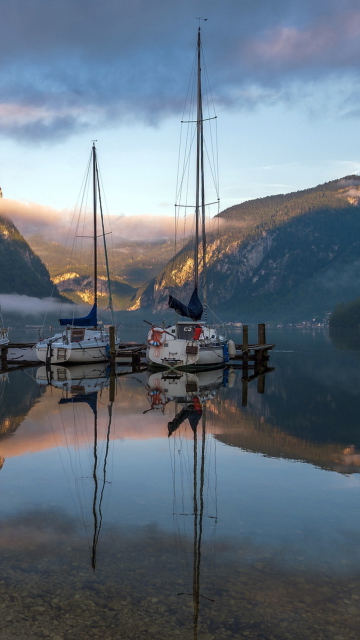 Sfondi Beautiful Landscape With White Yachts 360x640