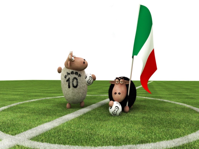 Обои Sheep Playing Football 640x480