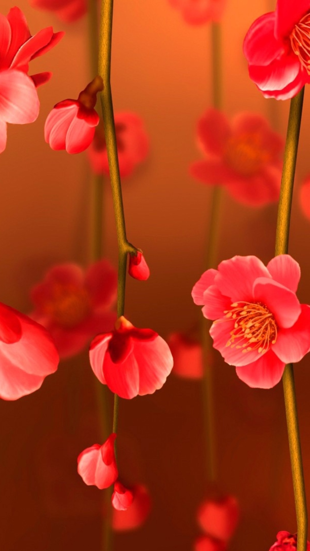 Fondo de pantalla Bright Red Floral HD 1080x1920