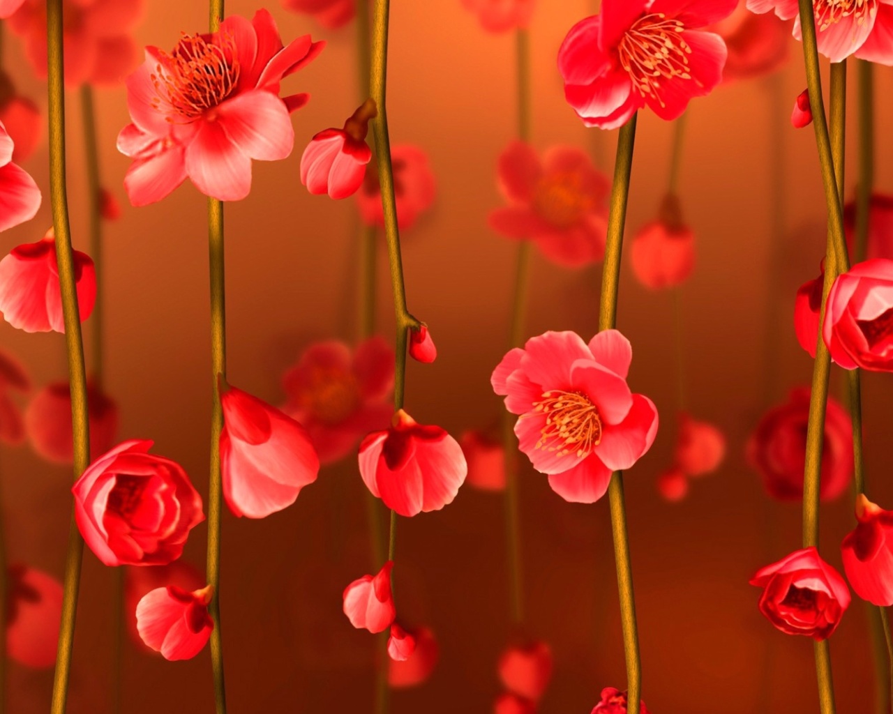 Das Bright Red Floral HD Wallpaper 1280x1024
