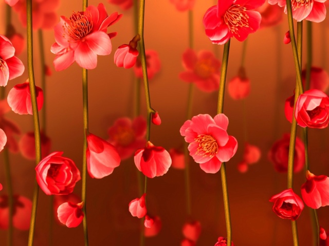 Sfondi Bright Red Floral HD 640x480