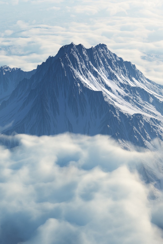 Das Mountain In Clouds Wallpaper 640x960
