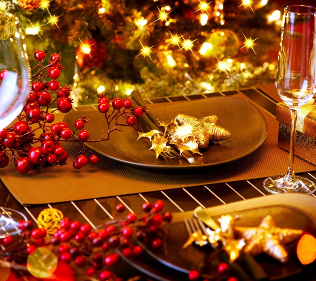 Das Christmas Table Decorations Wallpaper 1080x960