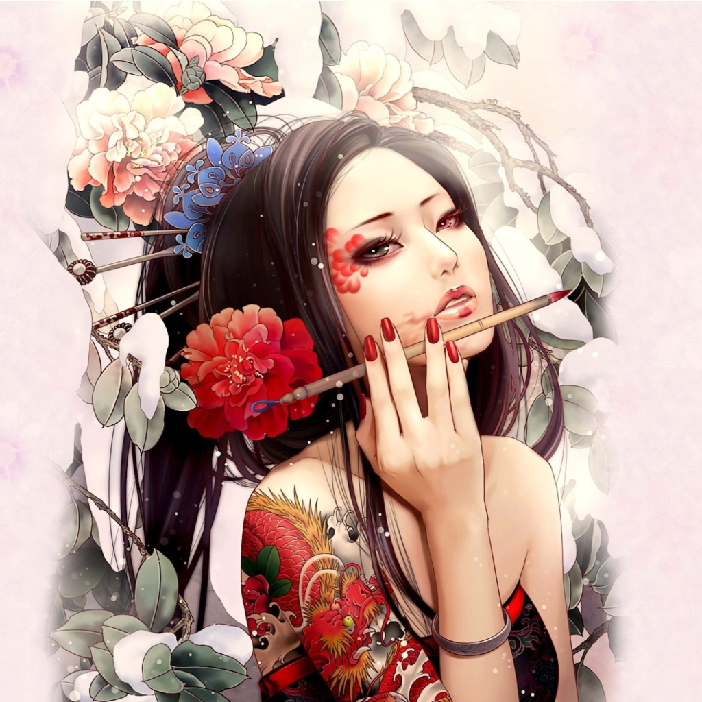 Das Geisha Painting Wallpaper 1024x1024