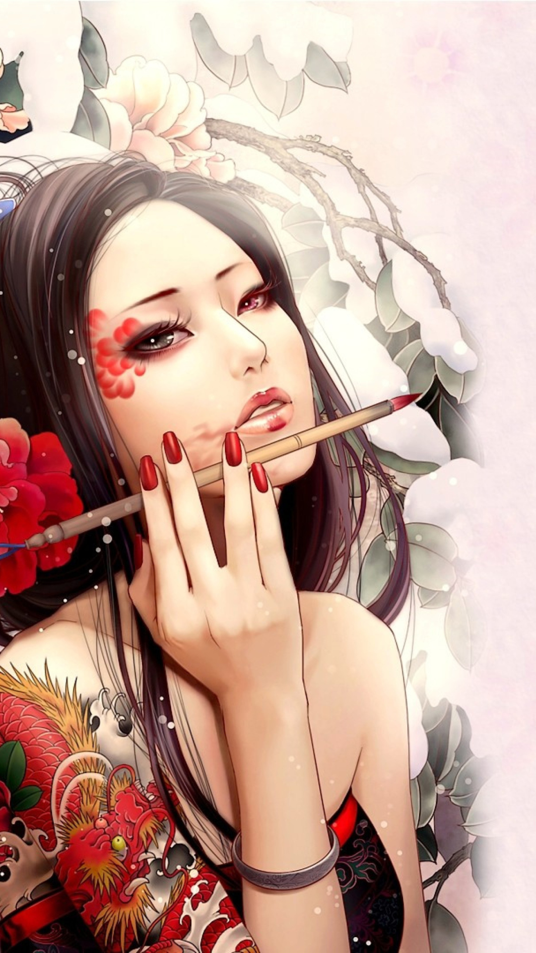Обои Geisha Painting 1080x1920