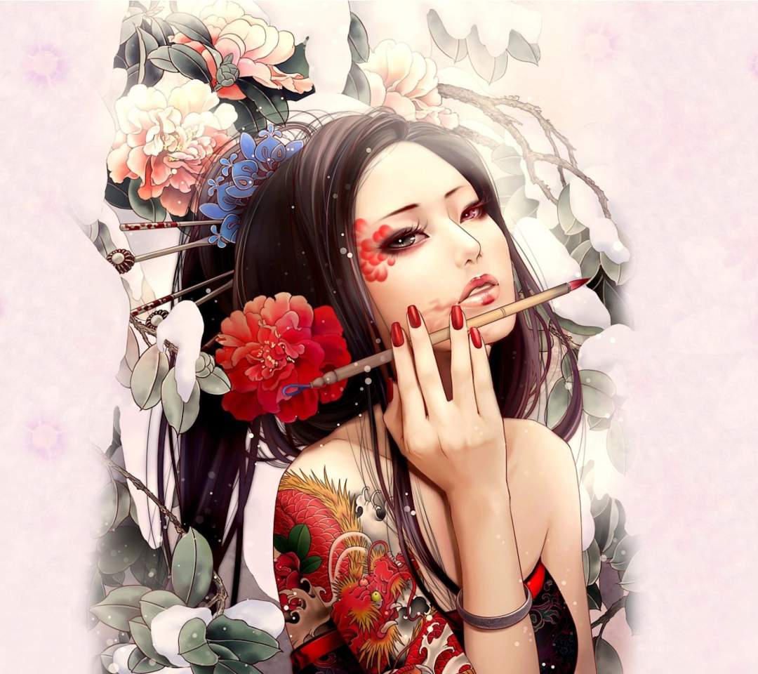 Das Geisha Painting Wallpaper 1080x960