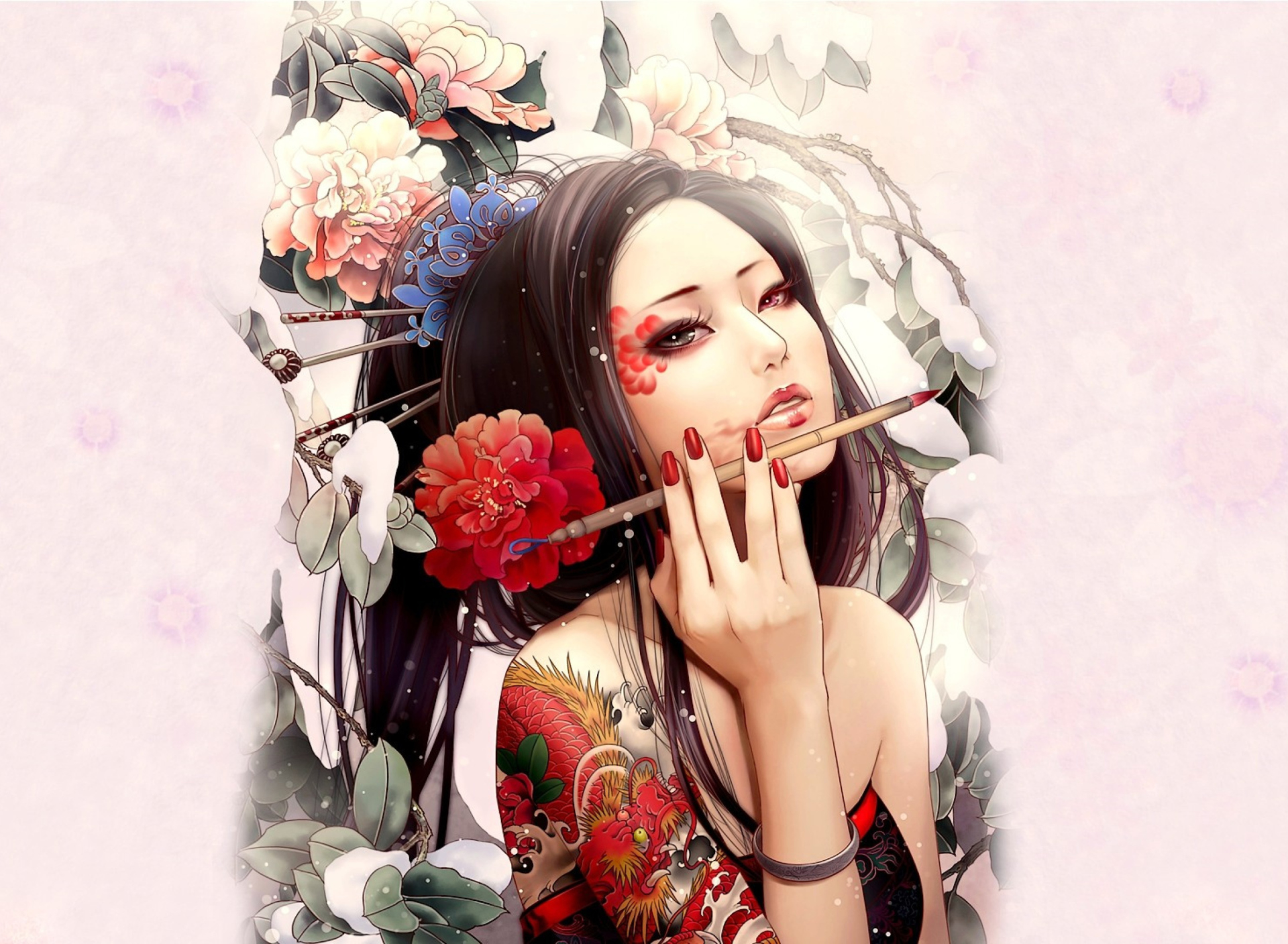Fondo de pantalla Geisha Painting 1920x1408