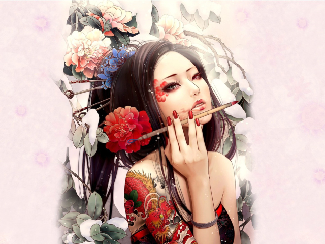 Das Geisha Painting Wallpaper 640x480