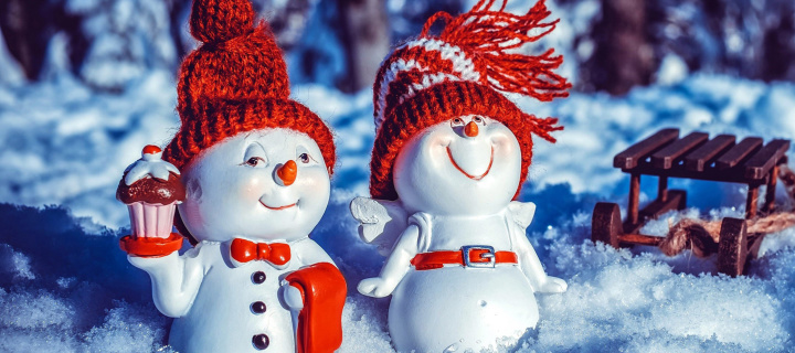 Snowman HD wallpaper 720x320