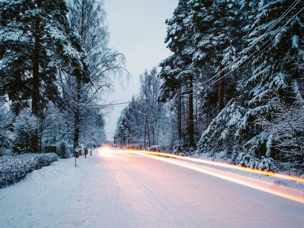 Snowy forest road screenshot #1 1024x768