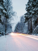 Snowy forest road wallpaper 132x176