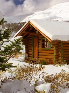 Das Cozy winter house Wallpaper 240x320