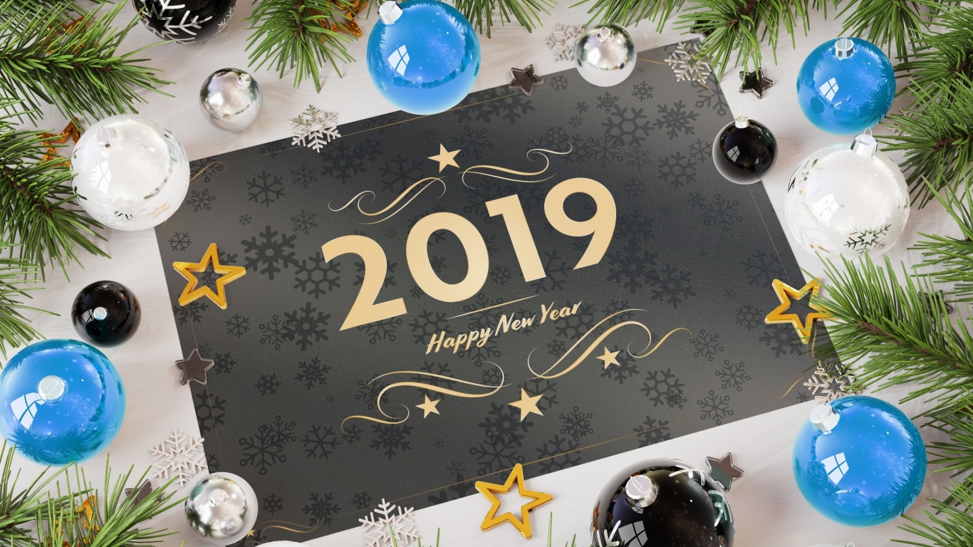 2019 Happy New Year Message wallpaper 1366x768