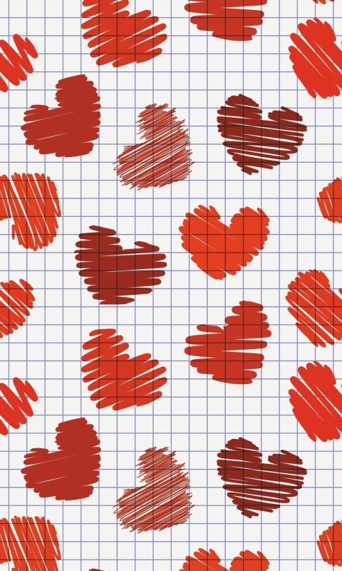 Das Drawn Hearts Texture Wallpaper 480x800