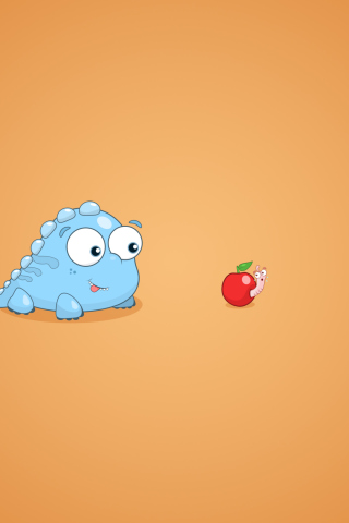 Das Dragon And Apple Funny Illustration Wallpaper 320x480