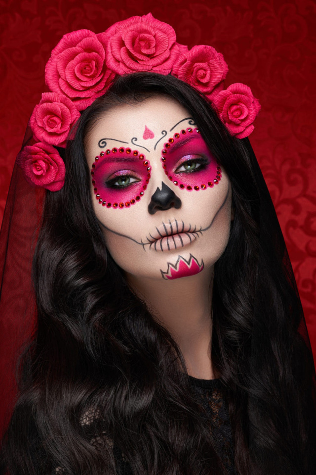 Das Dia de muertos makeup Wallpaper 640x960