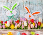 Das Easter Tulips and Hares Wallpaper 176x144
