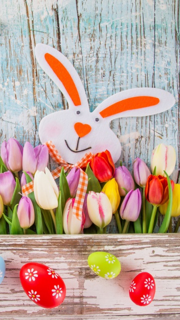 Fondo de pantalla Easter Tulips and Hares 360x640