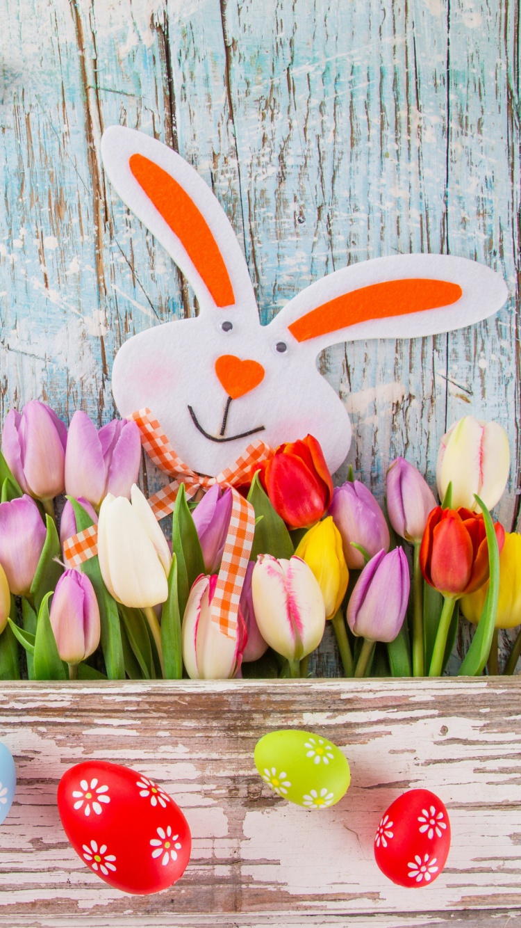Easter Tulips and Hares wallpaper 750x1334
