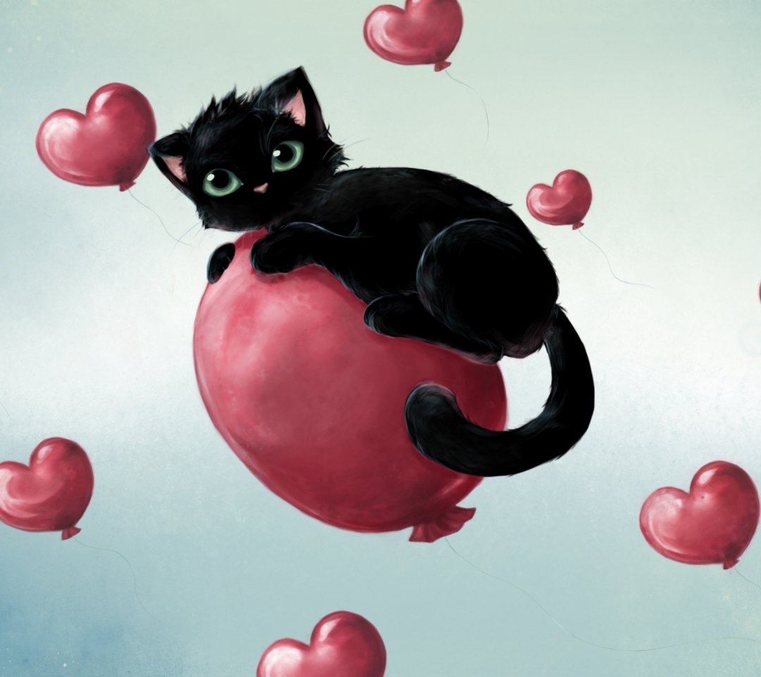 Das Black Cat On Balloon Wallpaper 1080x960