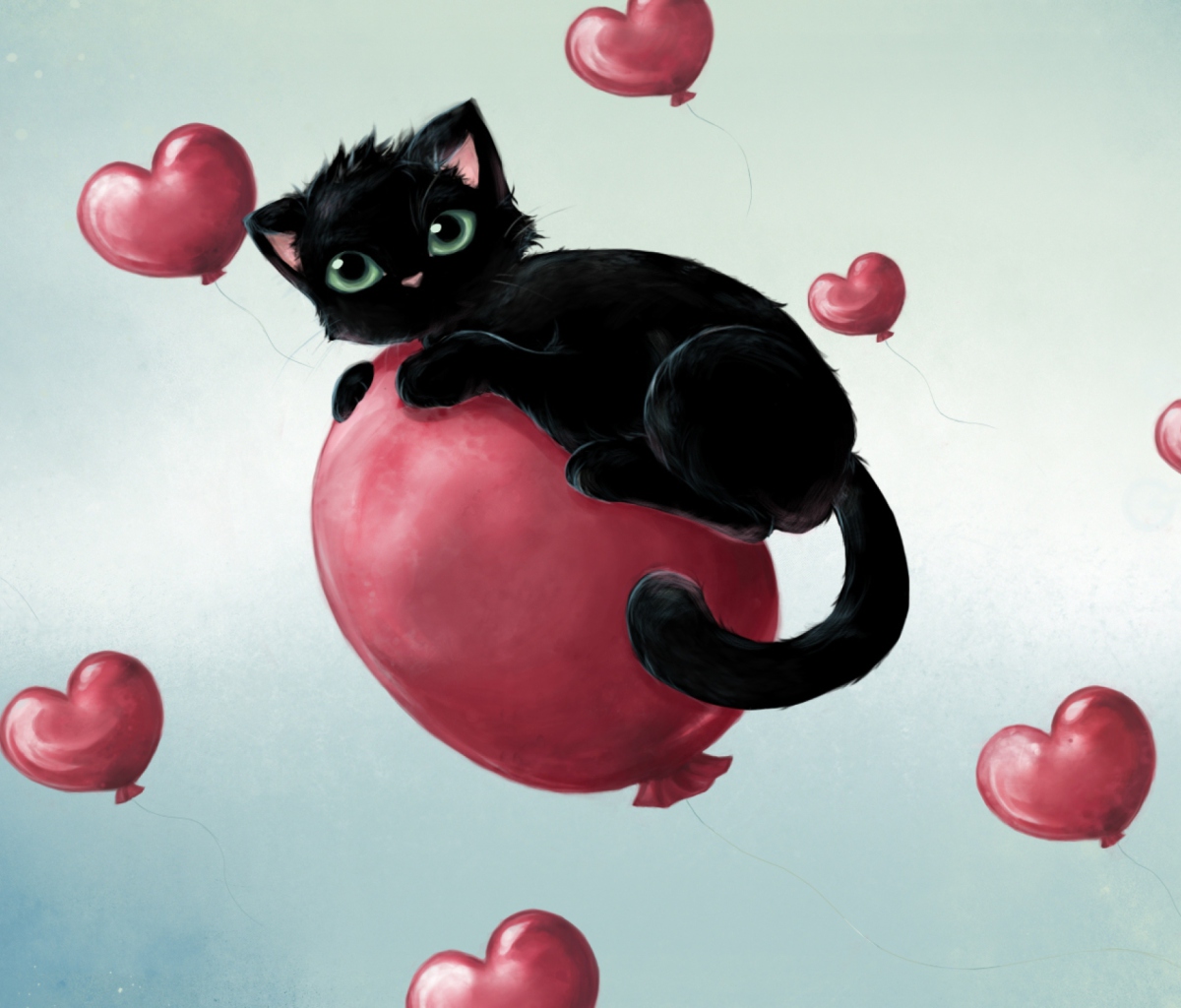 Обои Black Cat On Balloon 1200x1024