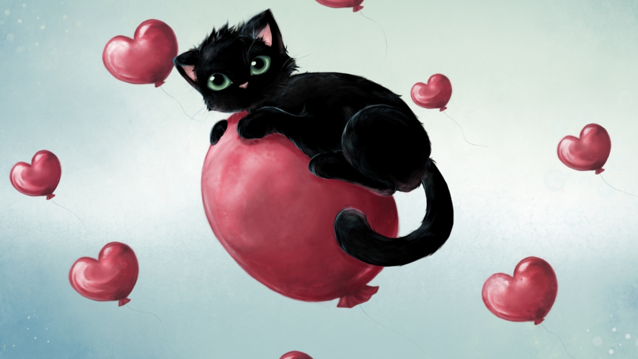 Black Cat On Balloon wallpaper 1280x720