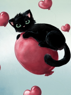 Обои Black Cat On Balloon 240x320